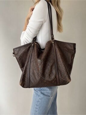 Vintage Gucci Joy Guccissima Brown Leather GG Embossed Tote